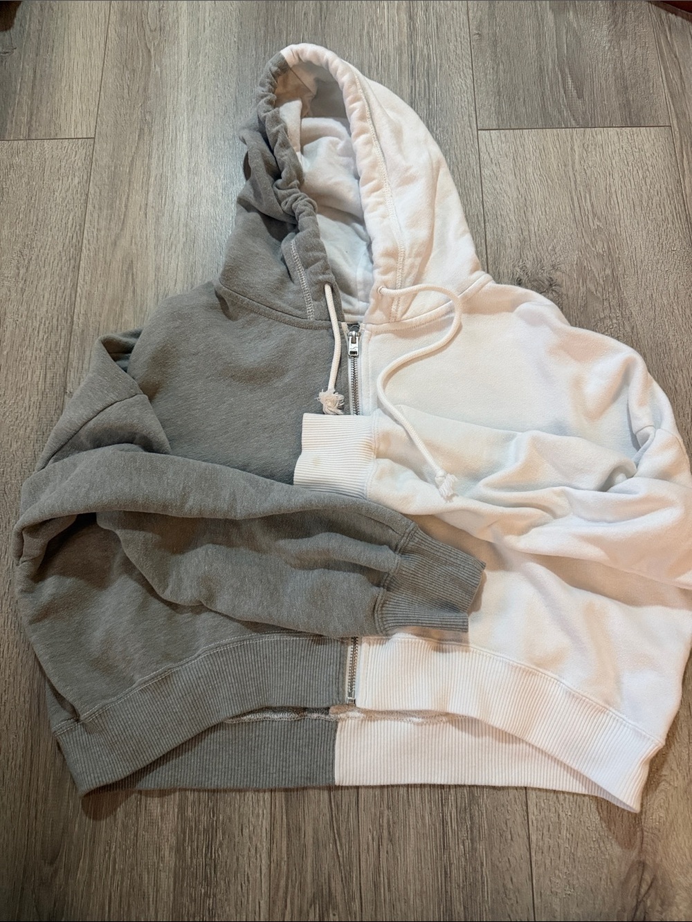 Hollister White & Gray Colorblock Half-Zip Hoodie